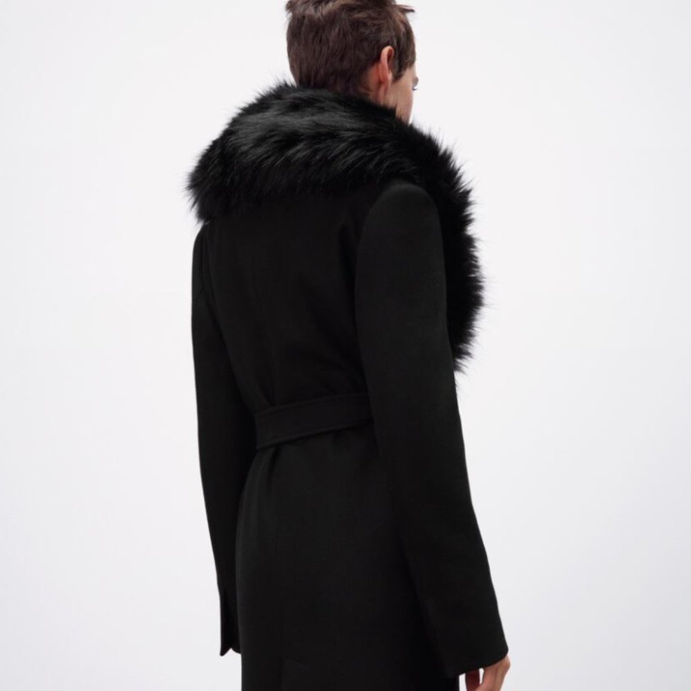 Belted Wool Coat + Fur Collar